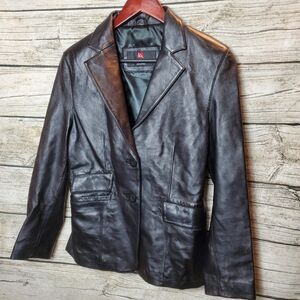 Luis Alvear Lamb Skin Soft Leather Blazer Black 2 Buttons Size Medium